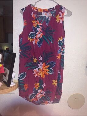 Old Navy Burgundy Tropical Floral Midi Dress